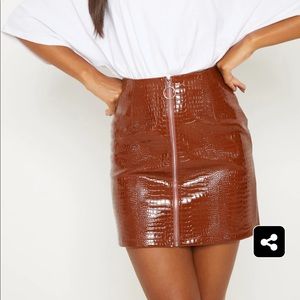 Brown Croc Effect Mini Skirt